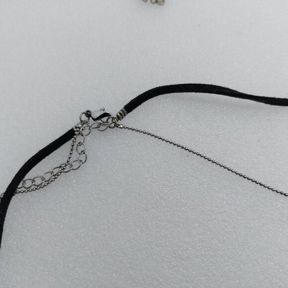 2 Heart Necklace Bronze or Brass Tone Blue Flower & Silver Tone Clear Stones - Picture 9 of 11